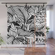 نقاشی دیواری مینیمالیستی سفید و سیاه گل توسط Beautifulhomes