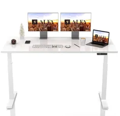 میز ایستاده ALFA 60 "x 30" برای دفتر خانه ، میز برقی قابل تنظیم ، میز ایستاده با حافظه از پیش تنظیم شده (60x30 ، تاپ سفید + موتور دوتایی قاب سفید)