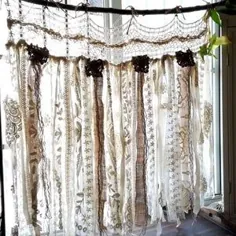 BOHO Vintage Crochet Doilies Shabby Chic French Country Window Cafe Curtain Vintage Dace Cream