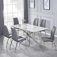 میز ناهار خوری جلوه مرمر خاکستری دلتینو با 6 صندلی خاکستری اوپال