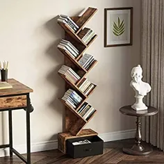 قفسه کتاب قفسه کتاب Rolanstar Tree همراه با کشو ، قفسه کتاب درختی با کف ، قفسه ذخیره سازی قفسه کتاب برای CD / فیلم / کتاب ، قفسه های سازمان دهنده لوازم برای اتاق نشیمن ، اتاق خواب ، دفتر خانه