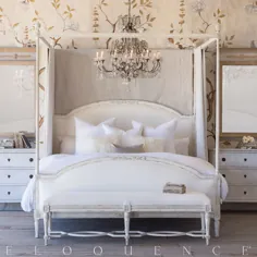 مجموعه فصاحت فصاحت تخت خواب سایبان دوفین در رنگ سفید - هوا |  سفید / عاج |  چوب