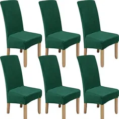 روکش صندلی اسپندکس مخملی بزرگ Colorxy برای اتاق ناهار خوری مجموعه ای از محافظ های صندلی 6 ، کشش نرم ، قابل جابجایی و قابل شستشو ، سبز تیره