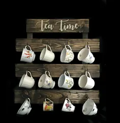 قفسه لیوان چای قفسه لیوان قهوه Farmhouse قفسه دیواری لیوان چای نمایش 12 لیوان لیوان دیواری دار لیوان قهوه چوبی دکوراسیون آشپزخانه