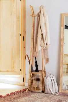 قفسه کت Rattan Coat Rack with Basket