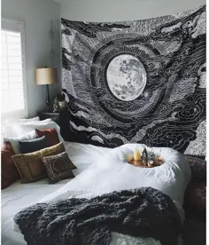 تابلو فرش ماه آویزان سیاه و سفید زیبایی تیره زیبایی |  اتسی