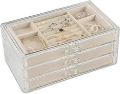 جعبه سازنده طلا و جواهر اکریلیک زنانه - 3 عدد کشو جعبه نگهداری مناسب برای دختران - دستبند ، گردنبند و نگهدارنده انگشتر با آستر مخملی توسط کالاهای ساده