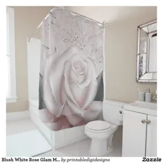 پرده دوش شیک Blush White Rose Glam Modern Marble Shabby |  Zazzle.com
