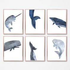 مجموعه چاپ حیوانات Whale 6 تم کودکستان دریای اقیانوس |  اتسی