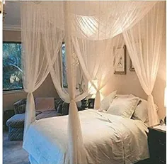 Souarts Bed Canopy Mosquito Net 4 Corner Post Bed Canopy Mosquito Net Bed پشه توری مش مش ملافه توری پرده مگس محافظت از حشرات سفید دافع