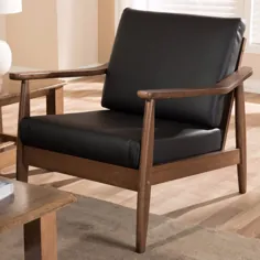 صندلی استراحت چرمی چرم مصنوعی چوبی گردو مشکی استودیوی Venton Midza Century Venza-Black-Walnut-Brown-CC