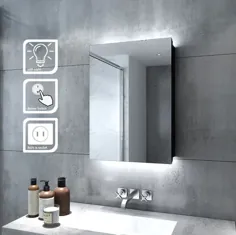 کابینت آینه حمام روشن شده ELEGANT با چراغ و سوکت ریش تراش آینه LED حمام دیواری با قفسه 500 میلی متر