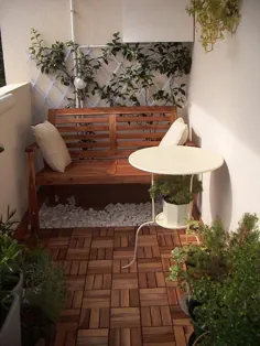 kleine balkonform teakholzbodenbank aus holz - grün - Terrasse ideen