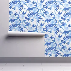Peonies Wallpaper Chinoiserie Peonies in Blue by Willow Lane |  اتسی