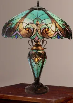 چراغ میز شیشه ای رنگی مأموریت Tiffany Style Shade دو برابر