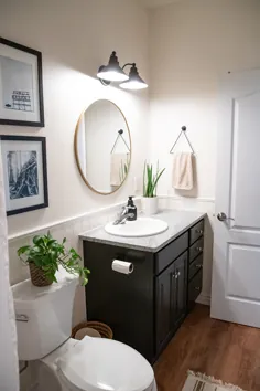 آرایش حمام DIY با بودجه ، قسمت 1 - کابینت ، کفپوش و وسایل جدید رنگ گچ