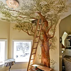 استودیوی سیمز در اینستاگرام: ”به کودکان خود با یک نقاشی دیواری زیبا مانند این خانه درختی trompe l'oeil هنری هدیه دهید.  طراح: Jim Wilson Interiors # trompeloeil ”