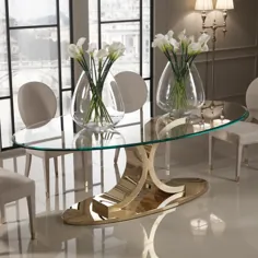 میز ناهار خوری شیشه ای بیضی روکش طلا 24 عیار - فضای داخلی ژولیت