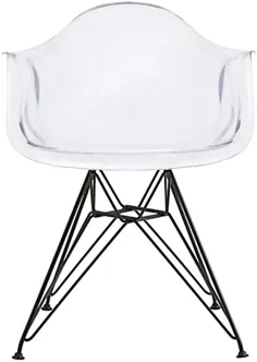 صندلی ناهار خوری پلاستیکی شفاف 2xhome Shell با پایه های فلزی سیاه ، شفاف