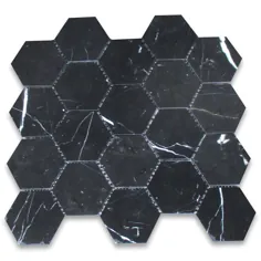 کاشی موزاییک شش ضلعی Nero Marquina Black Marble Honed