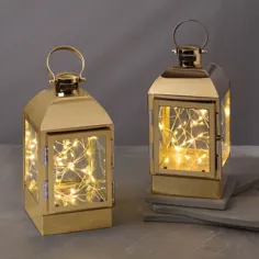 فانوس فلزی طلای Adoria با چراغهای پری ، مجموعه 2