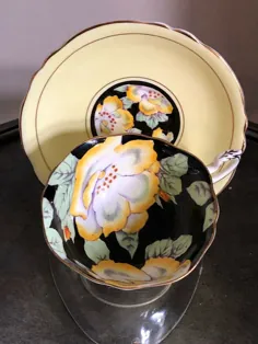 بشقاب چای جامع پاراگون بشقاب زرد مشکی دو ضمانت بزرگ گل |  eBay