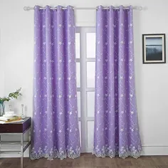 پرده اتاق خواب دخترانه دوزی شده Blackout Double Layer Flowers 63 Inch Long، Voile Mix Mat ...