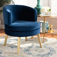 Baxton Studio Baptiste Glam and Luxe Navy Blue پارچه مخملی تودوزی و صندلی لهجه ای چوبی تمام شده طلایی - عمده فروشی داخلی WS-14056-Navy Blue