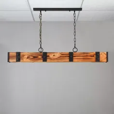 Rowen Industrial Loft Style 4-Light LED Linear Wood Wood & Metal Island آویز چراغ