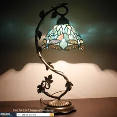 لامپ تیفانی (شامل لامپ LED) W8H22 اینچ میز میز شیشه ای رنگی خواندن نور مهره کریستال آبی آبی سنجاقک سبک S147 مصنوعی لامپ برای اتاق نشیمن مطالعه اتاق خواب قفسه کتاب قهوه