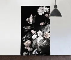 نقاشی دیواری Still Life - نقاشی دیواری تیره گل |  کاغذ دیواری گل