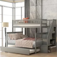 Harper & Bright طرح های دوقلو خاکستری را بیش از تختخواب سفارشی کامل با پله و پله برای کودکان-SM000095AAE-1 - انبار خانه