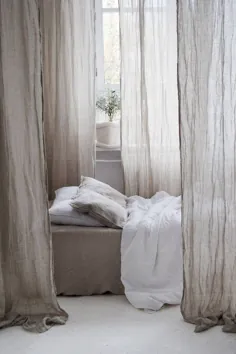 پرده کتانی خالص 59x118 "، سایبان روی تخت ، تابلو پرده ملافه ، پارچه کتانی سبک و شفاف در رنگ کتان طبیعی