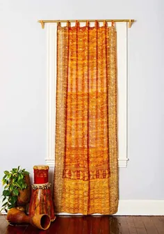 پارچه Boho Colorful Window Traperies Indian Sari Panel 108 96 84 اینچ برای اتاق خواب اتاق نشیمن اتاق غذاخوری کودکان و نوجوانان سایبان Boho پرده کیسه ابریشم (زرد طلایی ، 42 "W x 84" L)