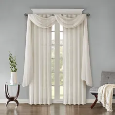 Madison Park Harper Solid Crushed Sheer 144 "Scarf Window Valance in White