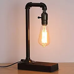 چراغ رومیزی سبک یکپارچهسازی با سیستمعامل HAITRAL- چراغ بخار پانک بخار سبک Loft با چراغ میز میز آهنی پایه چوبی برای بالین ، اتاق نشیمن ، آشپزخانه ، کافه ، فروشگاه ، میخانه ، خوابگاه (لامپ شامل نمی شود)
