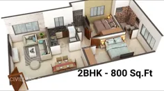 "طراحی داخلی خانه 2BHK - 800 متر مربع" توسط CivilLane.com
