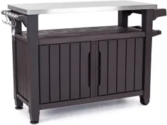 میز و کابینت ذخیره سازی قابل حمل در فضای باز Keter Unity XL با قلاب برای لوازم جانبی گریل-بالا از جنس استنلس استیل برای جزیره آشپزخانه پاسیو یا سبد خرید ، قهوه ای اسپرسو