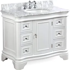 دستشویی حمام 42 اینچ کاترین (کارارا / سفید): شامل کابینت سفید با پیشخوان معتبر ایتالیایی Carrara از سنگ مرمر و سینک سفید سرامیکی