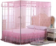 پشه بند JQWUPUP برای تختخواب - سایبان 4 گوشه برای تختخواب ، پرده تخت خواب دار ، سایبان تختخواب دخترانه تخت کودک نوپا ، دکوراسیون اتاق خواب (اندازه دوقلو ، صورتی)