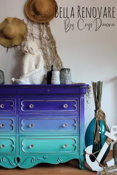 Blending Blues On This Mermaid Dresser Makeover -Bella Renovare DIY آموزش نقاشی مبلمان