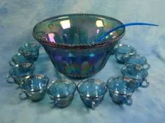 مجموعه ای از کاسه شیشه ای کارناوال شیشه ای رنگین کمانی آبی ایندیانا w