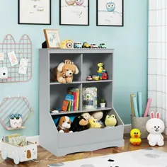 کابینت طبقه سطل اسباب بازی ذخیره سازی اسباب بازی چند منظوره 3 طبقه کودکان - قفسه های کتاب و قفسه های ایستاده - قفسه بندی - مبلمان