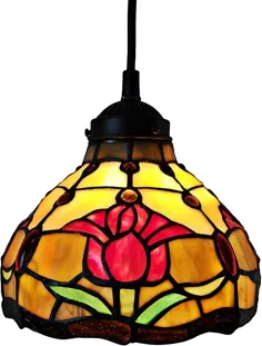 چراغ آویز آویز سبک تیفانی 8 "شیشه عریض شیشه رنگی لاله های قرمز گل لاله های عتیقه Vintage 1 نور دکور رستوران اتاق بازی اتاق نشیمن هدیه آشپزخانه AM001HL08B روشنایی آمورا