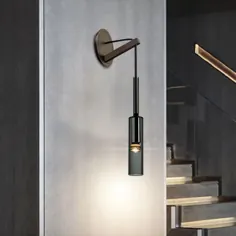 Tube Stairway Sconce Light Fixture Black Glass 1-Light Modernist Wall Mount Lamp with Suspended Cord Wall Lamp & Sconces