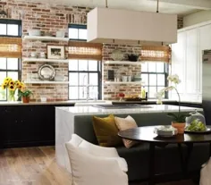 22 طرح آشپزخانه و اتاق ناهارخوری مدرن که توسط دیوار آجری یا سقف برجسته افزایش یافته است
