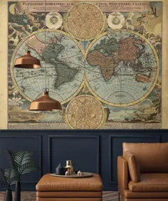 Vintage World Map Wallpaper Mural Peel and Stick Removable |  اتسی