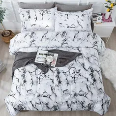 ملحفه Litanika White Marble Comforter Queen (90x90lnch) ، 3 قطعه (1 مبلمان سنگ مرمر و 2 بالش) ست خواب ملافه میکروفایبر نرم مردانه و زنانه