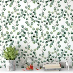 کاغذ دیواری اکالیپتوس حداقل برگ برگ شاخ و برگ خود چسب |  اتسی