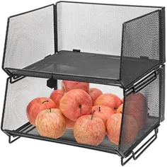 MyGift Deluxe Stackable Mesh Wire Mesh Fruit Fruit & Products Rack Basket ، سطل ذخیره سازی آشپزخانه ، مجموعه 2